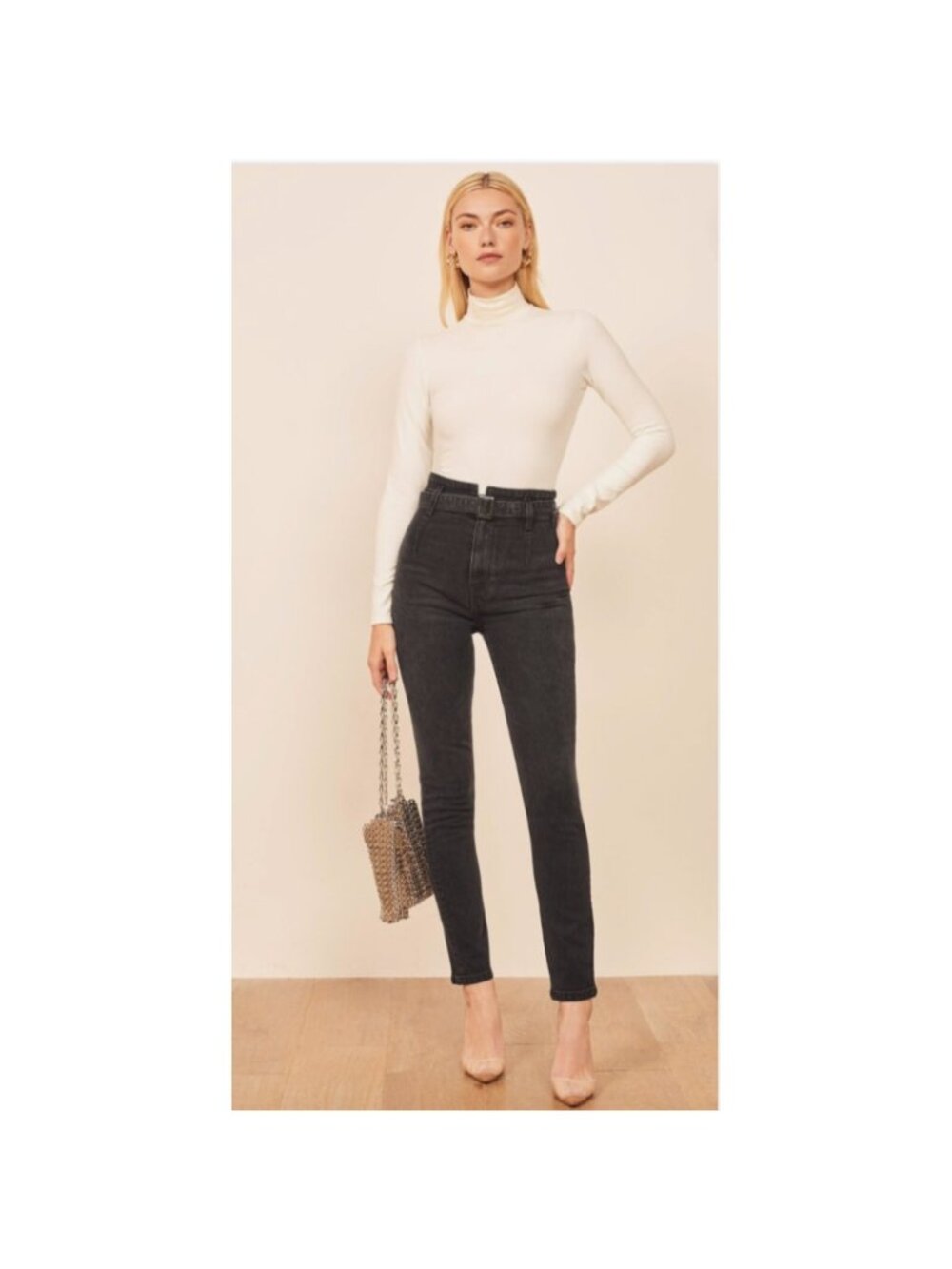 Reformation Kayo High & Skinny Jeans Womens 25 Black Erie Wash Full Length